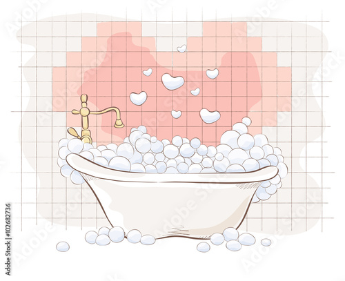 Valentin card -- Bath for Lovers. Vector illustration.