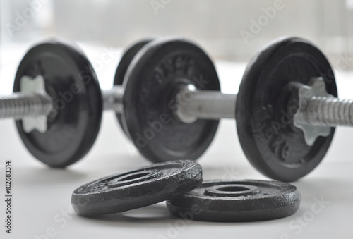 Dumbbells for weightlifting sessions.
