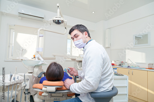 Healthy teeth patient at dentist office dental caries prevention