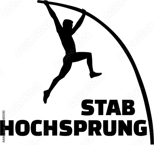 Pole vault silhouette with german word