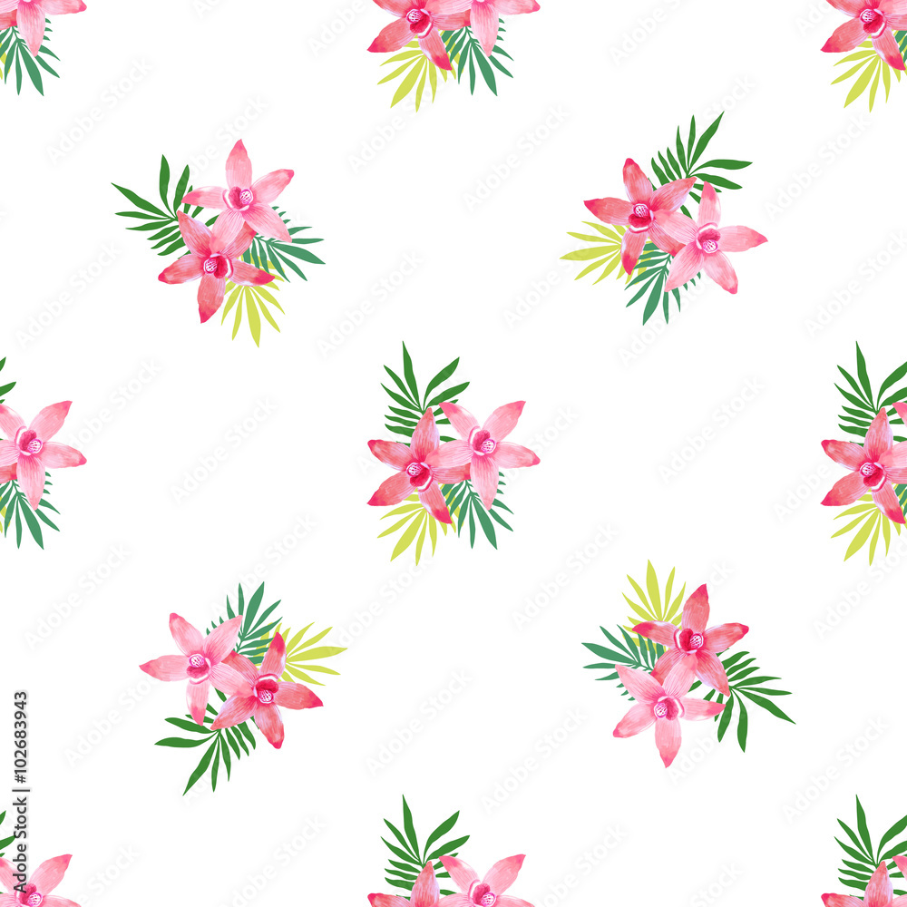Watercolor seamless pattern of exotic flowers. Watercolor seamless pattern of exotic flowers.