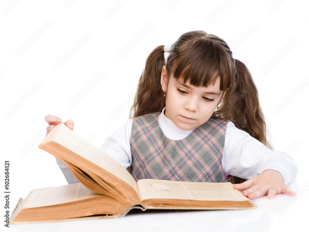 little girl reading book. isolated on white background little girl reading book. isolated on white background