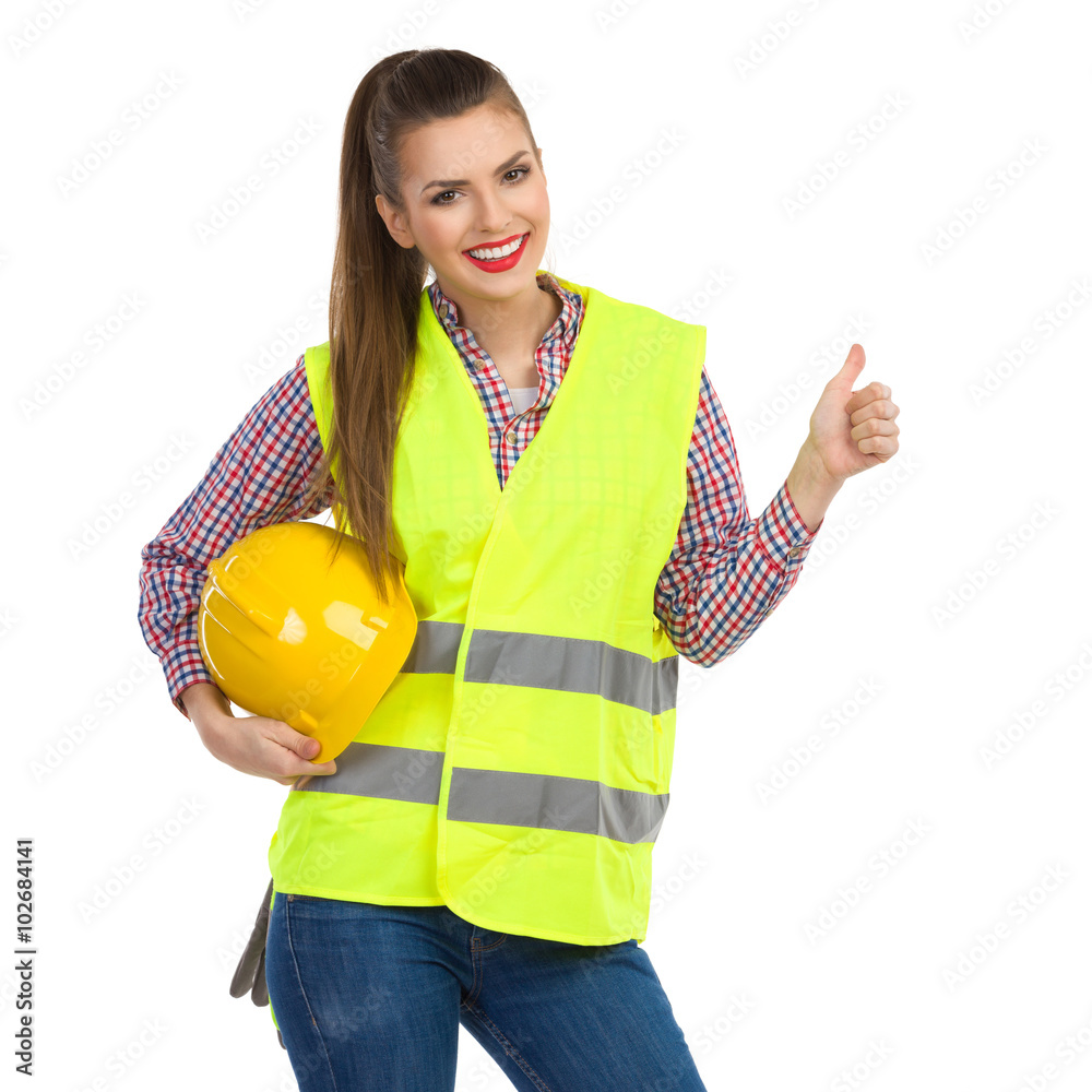 Female Construction Worker Giving Thumb Up Female Construction Worker Giving Thumb Up