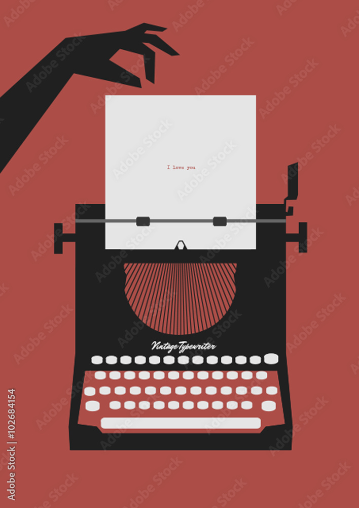 Old Typewriter with hand and paper