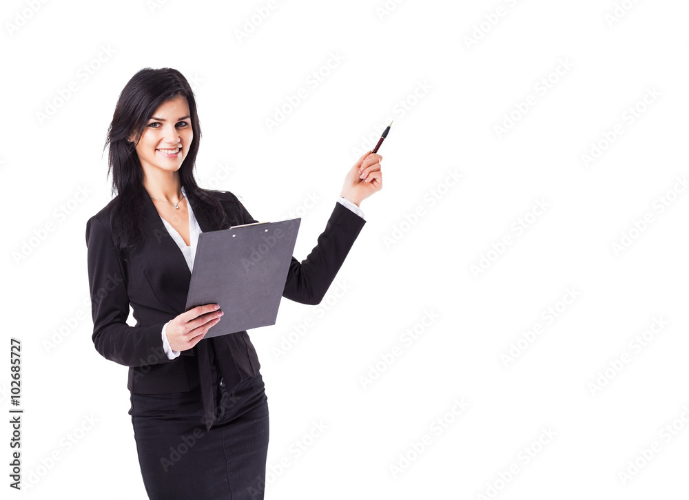 Young, attractive, successful business woman, studies the charts Young, attractive, successful business woman, studies the charts