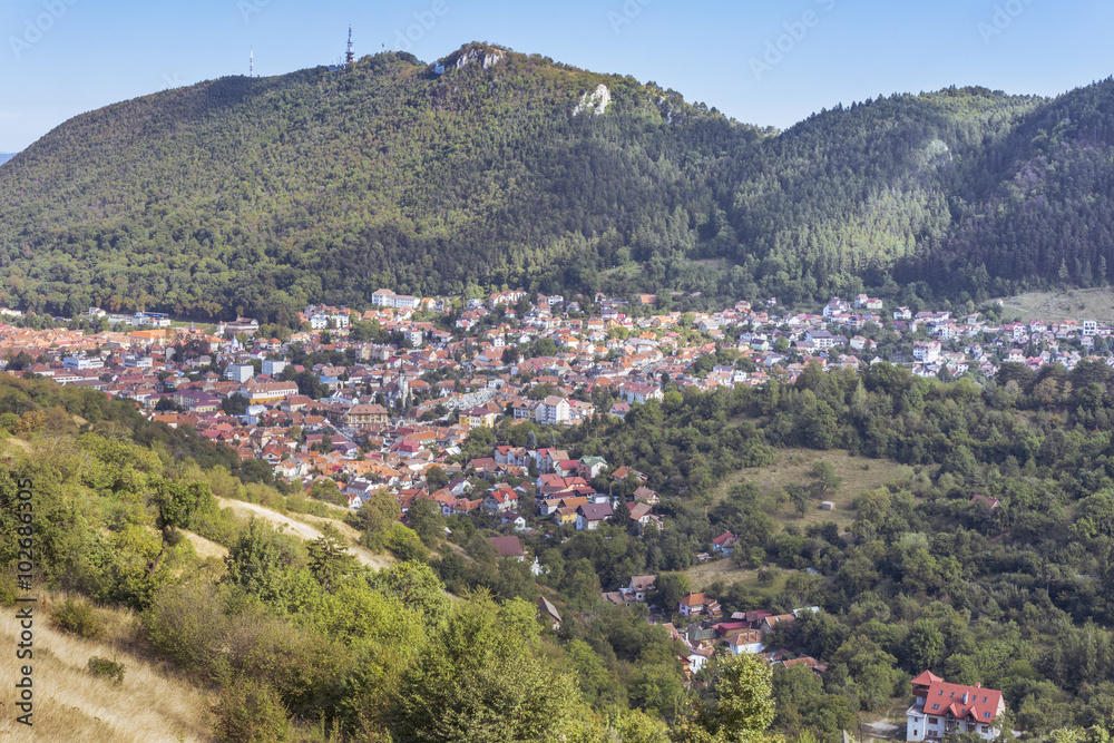 Panorama of the downtown area of Brasov city in Transylvania, Romania