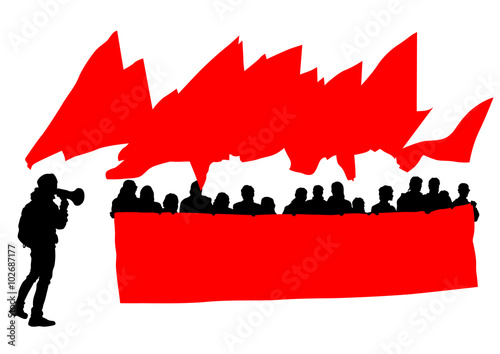 Group of people with flags on white background
