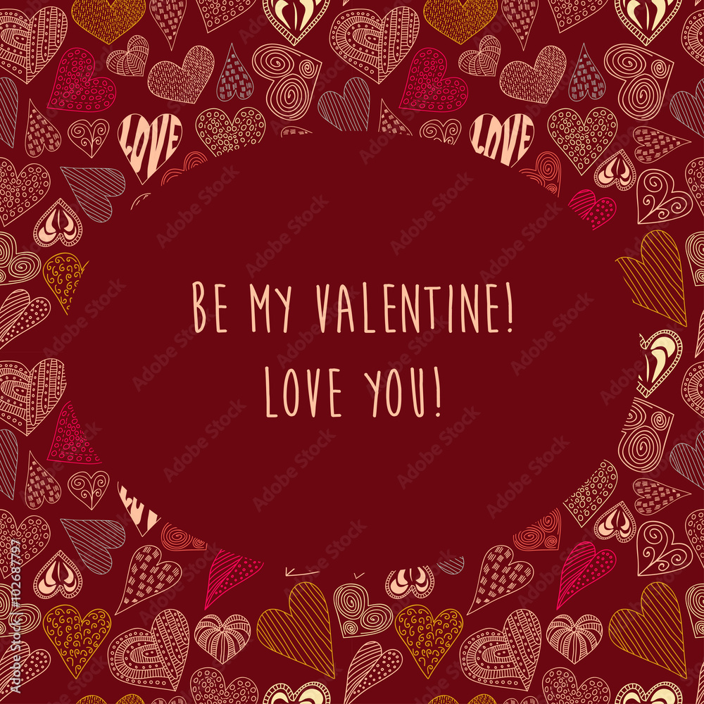 Saint Valentine's greeting card with graphical hearts on red background. Saint Valentine's greeting card with graphical hearts on red background.