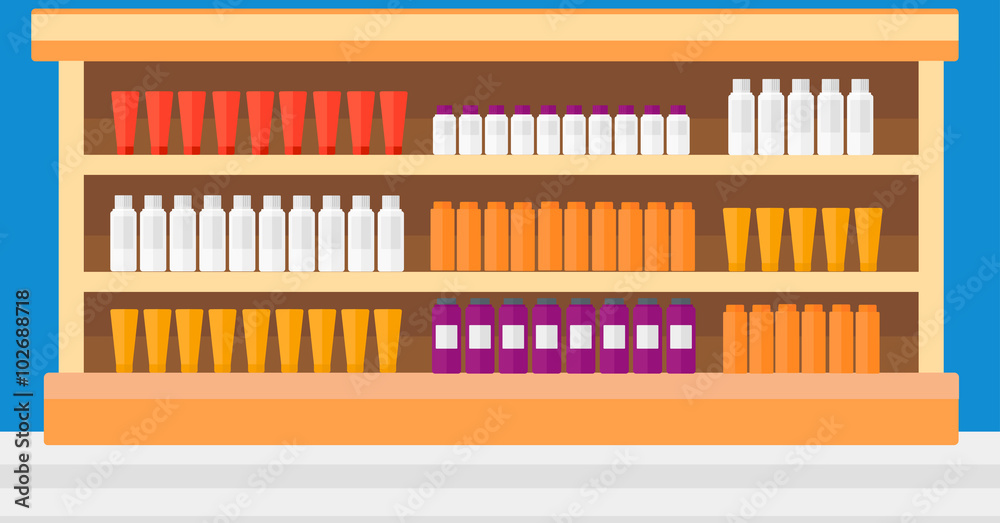 Background of shelves in supermarket with toiletry.