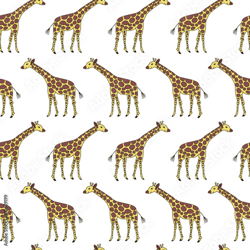 Seamless pattern with cute yellow and brown giraffes. 