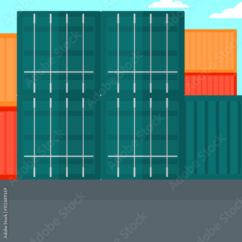 Background of shipping containers in port.