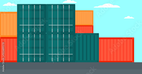 Background of shipping containers in port.