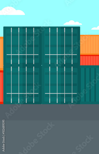 Background of shipping containers in port.