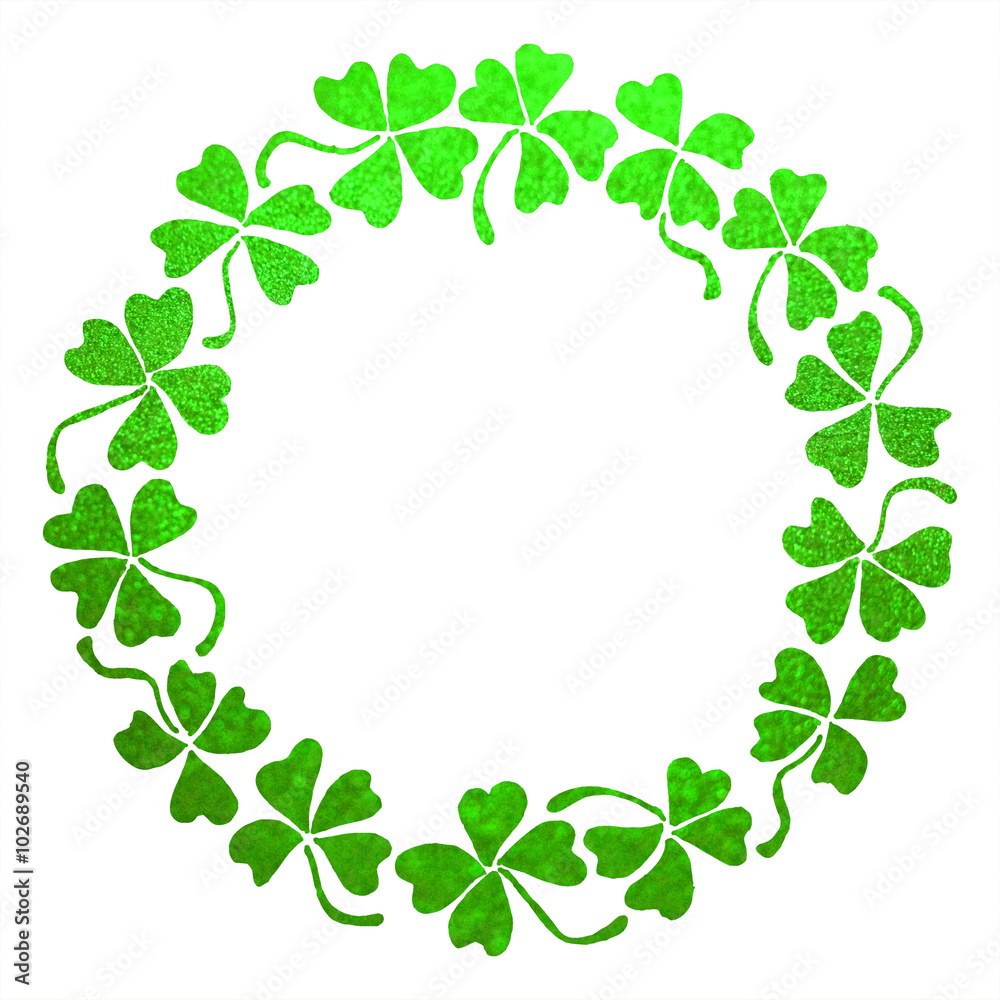 Doodle green clover shamrock circle wreath line art isolated Doodle green clover shamrock circle wreath line art isolated