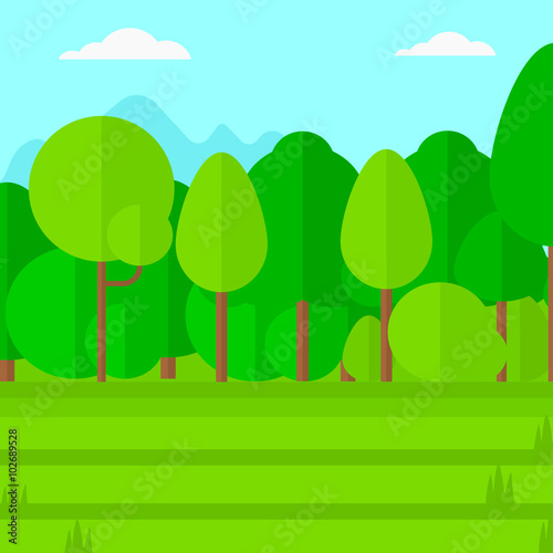 Background of green lawn with trees.