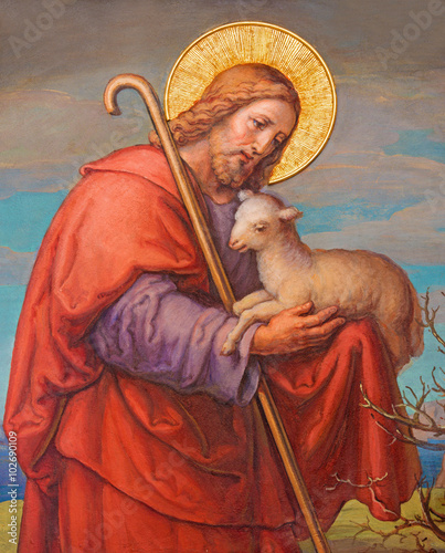 Fototapeta Vienna - Fresco of Jesus as good shepherd in Carmelites church