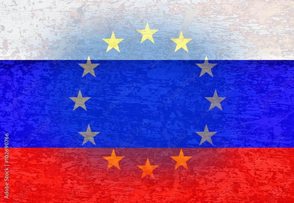 Russion and European Union flags Russion and European Union flags