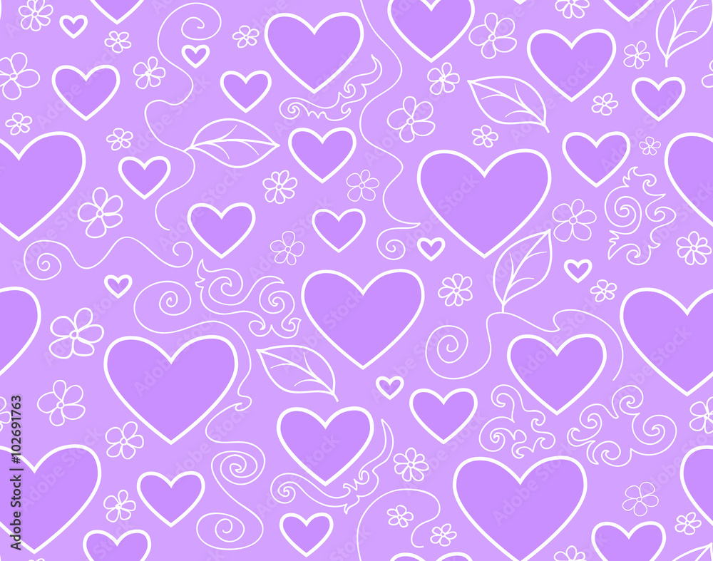 Beautiful violet vector seamless pattern with hearts