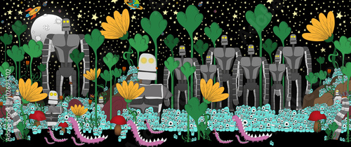Colorful fantasy land illustration card