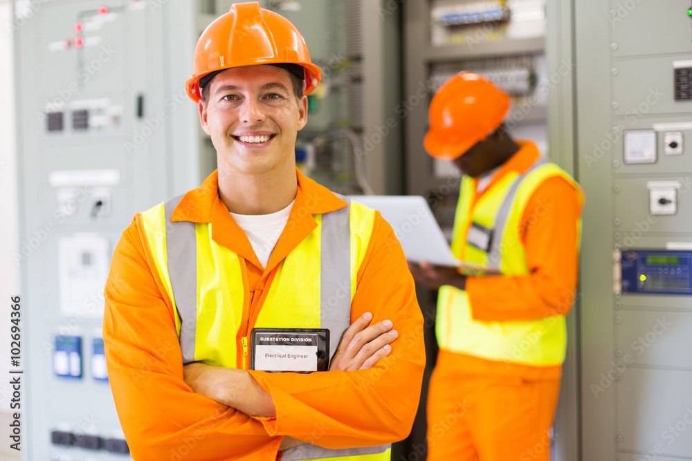 industrial engineer with colleague on background industrial engineer with colleague on background