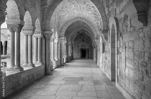 Fototapeta Naklejka Na Ścianę i Meble -  Bethlehem - The gothic corridor of atrium at St. Catharine church.