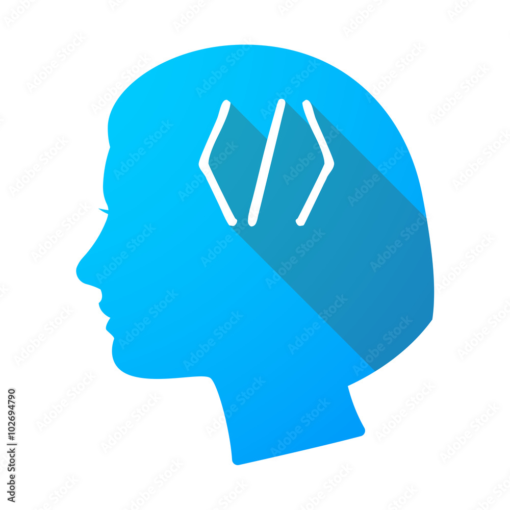 Long shadow female head with a code sign