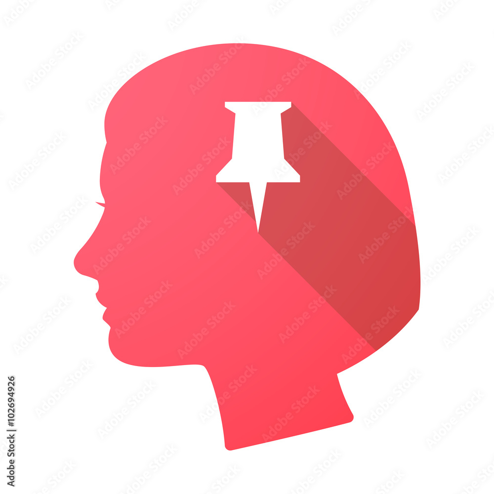 Long shadow female head with a push pin Long shadow female head with a push pin