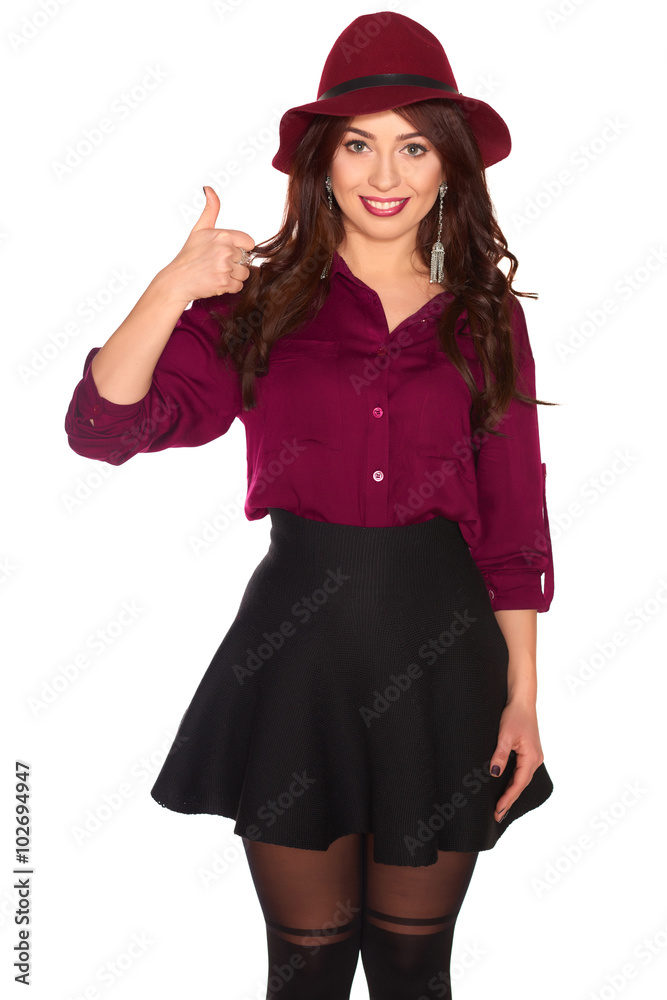 Portrait of a smiling girl in hat isolated on a white background Portrait of a smiling girl in hat isolated on a white background