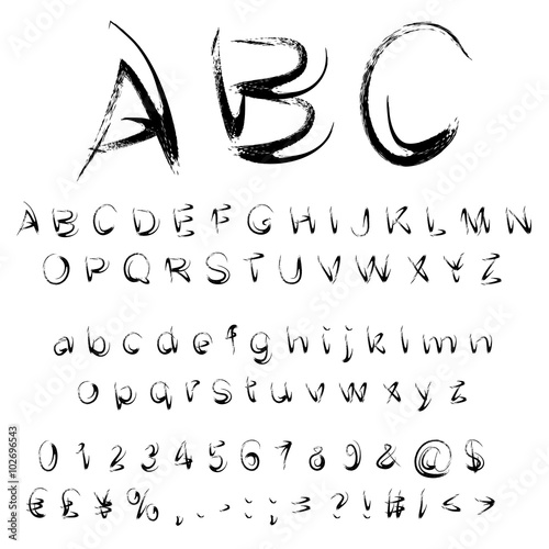 Vector conceptual collection of black handwritten, sketch or paint font