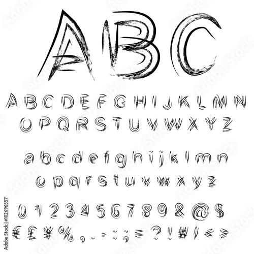 Vector conceptual collection of black handwritten, sketch or paint font