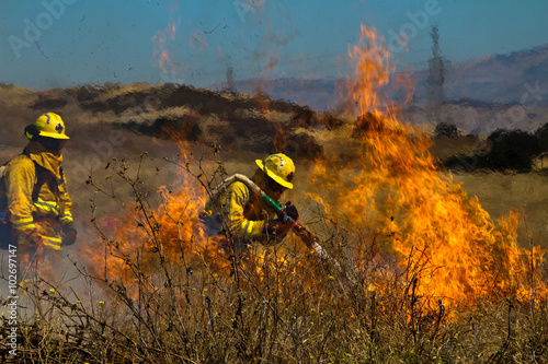 Wildland Firefighter fighting grass fire © kcapaldo