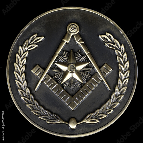 freemasonry brass medal  square & compass