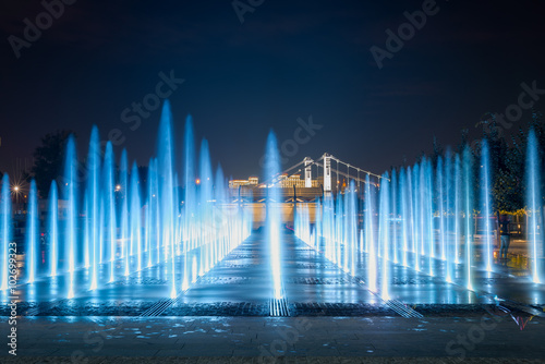 View of the fountain in the Park of arts Muzeon in Moscow at the night