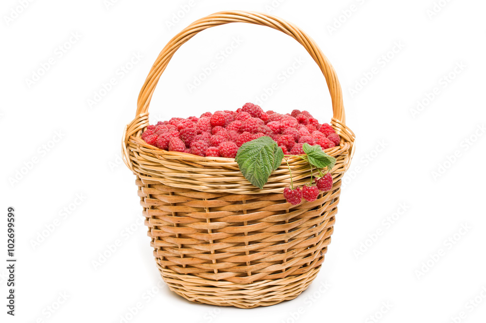 Fresh ripe red raspberries in a wicker bowl Fresh ripe red raspberries in a wicker bowl
