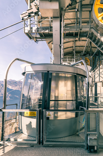 Cabin of a cableway stop at the top station.