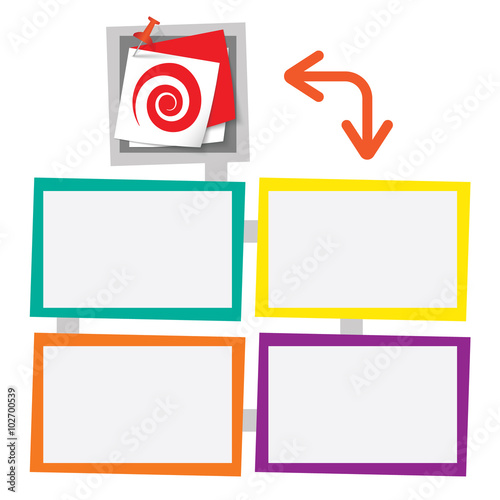 Four colored frames for your text with pushpin and spiral