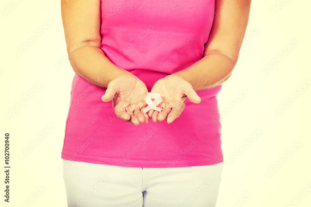 custom made wallpaper toronto digitalSenior woman with breast cancer awareness ribbon