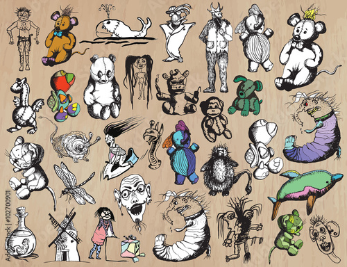 cute monsters pack - freehand drawings. Vector pack.