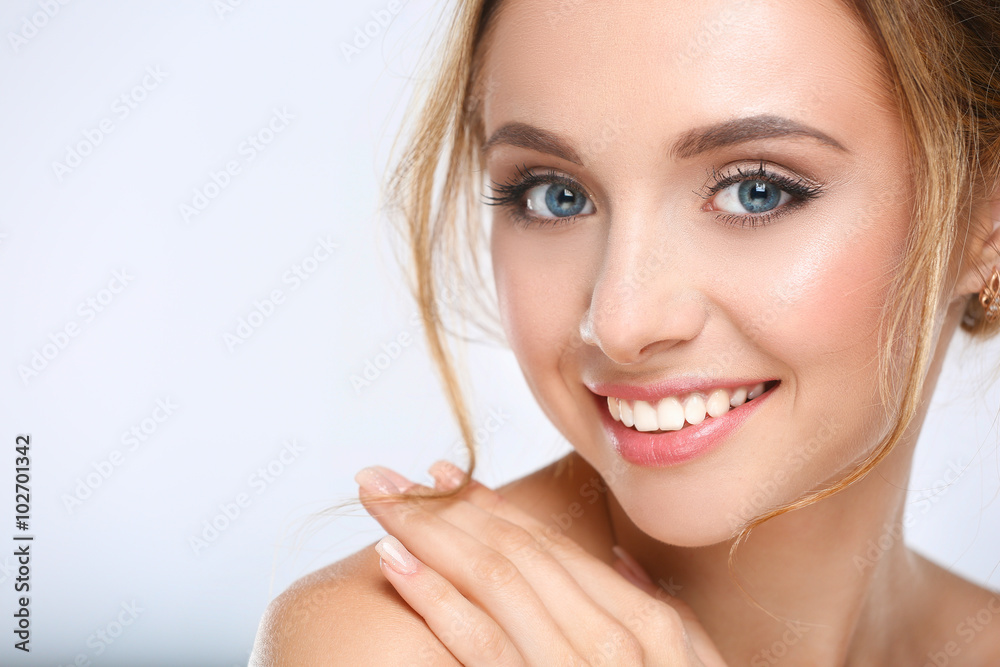 Portrait of beautiful woman on white background Portrait of beautiful woman on white background