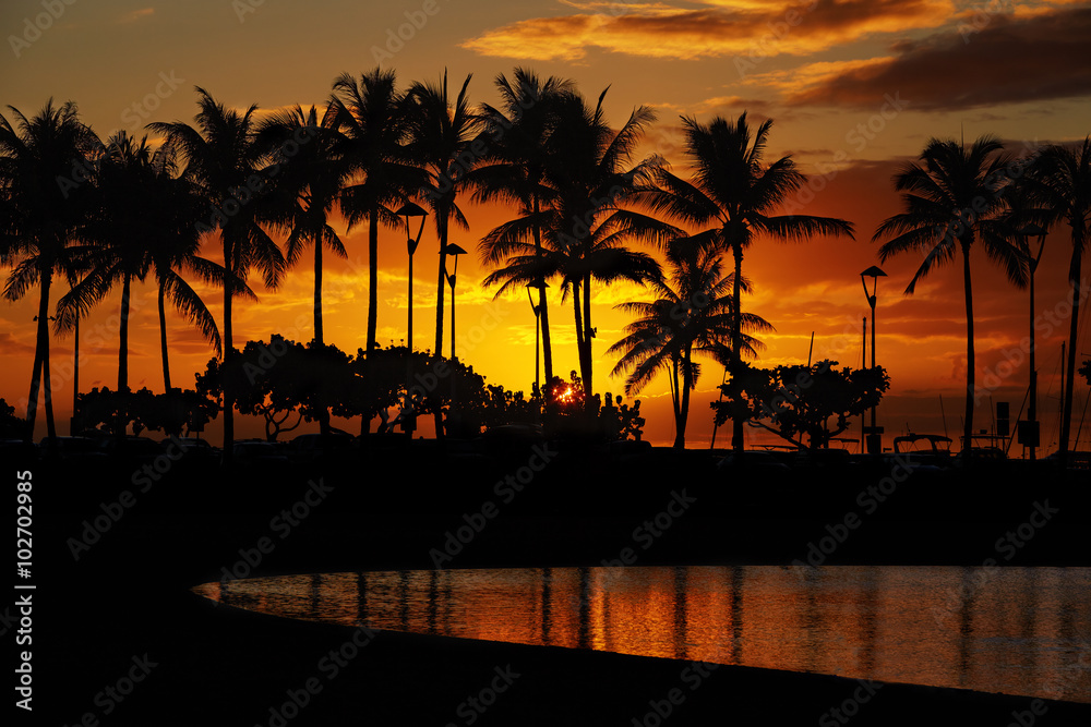 sunset from Waikiki Beach, Honolulu, Oahu, Hawaii