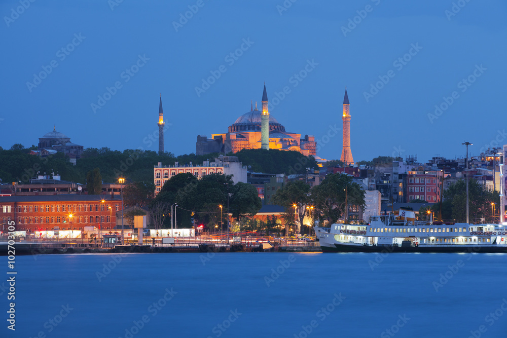 Hagia Sophia in Istanbul, Turkey seen from across the Bosphorus 