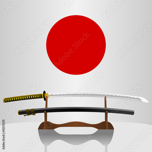 Katana Japanese Sword Vector Illustration for Tourism Travel and Historical or Cultural Education