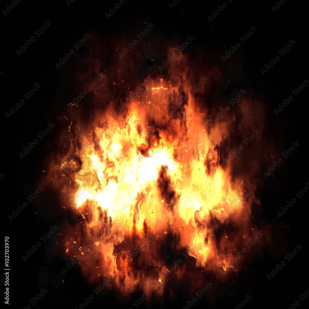 Fire Explosion Isolated On Black Background