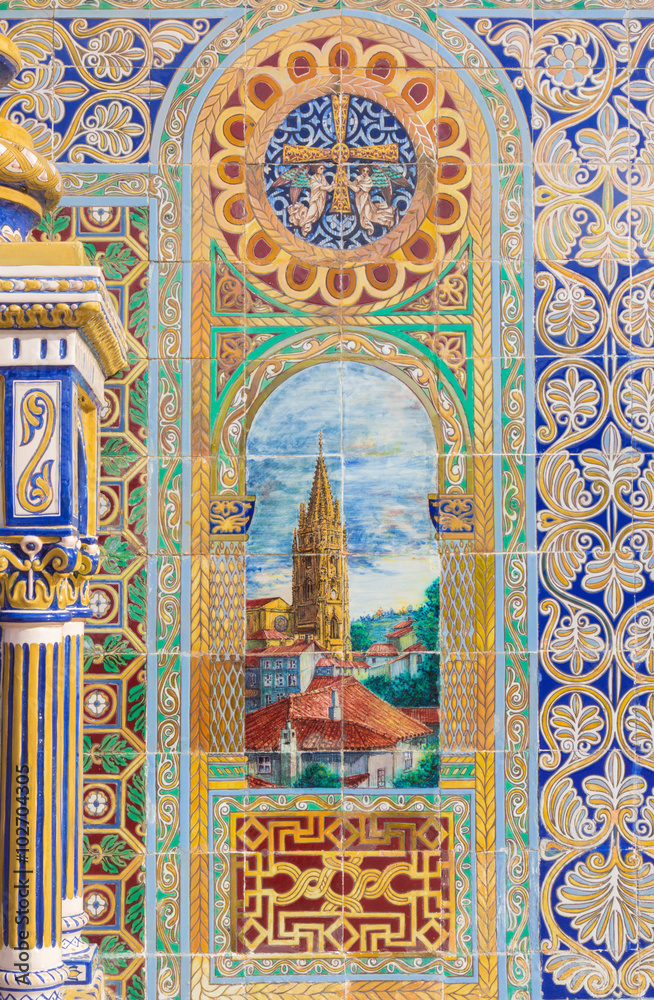 Seville - The detail of tiled 'Province Alcoves' along the walls of the Plaza de Espana