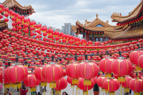 Lanterns inside a chinese templeat Thean Hou Temple during Chinese New Year