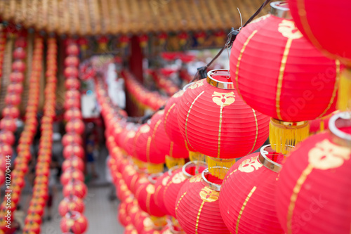 Lanterns inside a chinese templeat Thean Hou Temple during Chinese New Year