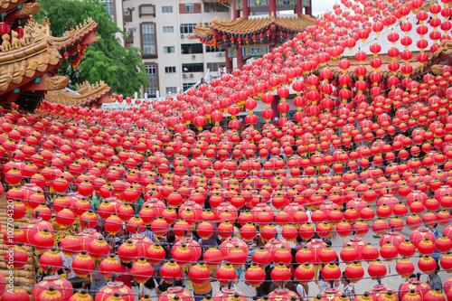 Lanterns inside a chinese templeat Thean Hou Temple during Chinese New Year