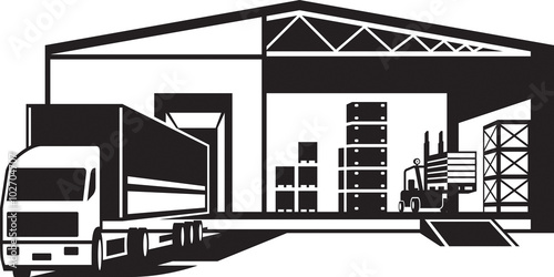 Truck loaded goods in warehouse - vector illustration