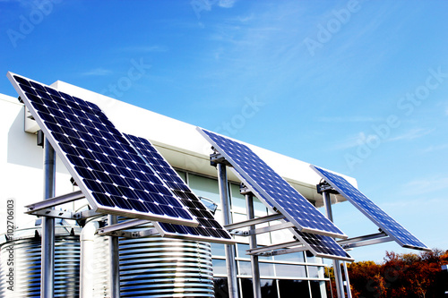 Solar pannels on blue sky background