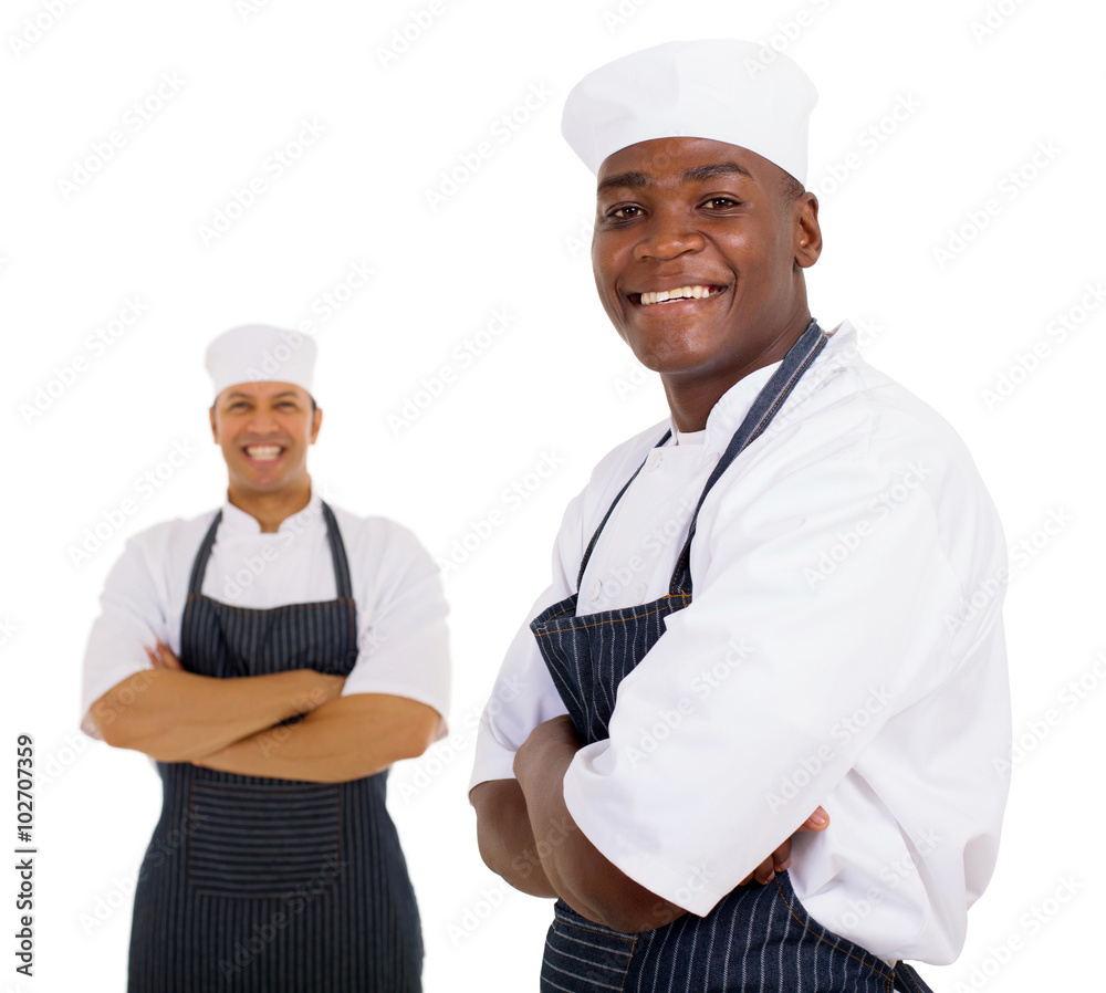 african butcher standing in front of colleague